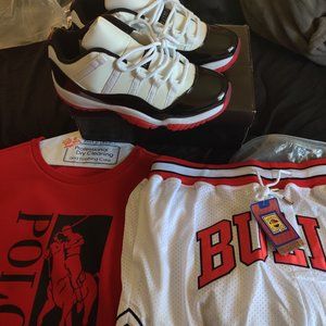 Combo Pack - Chicago Bulls jus don shorts; Jordan 11s Breds; Polo sweater